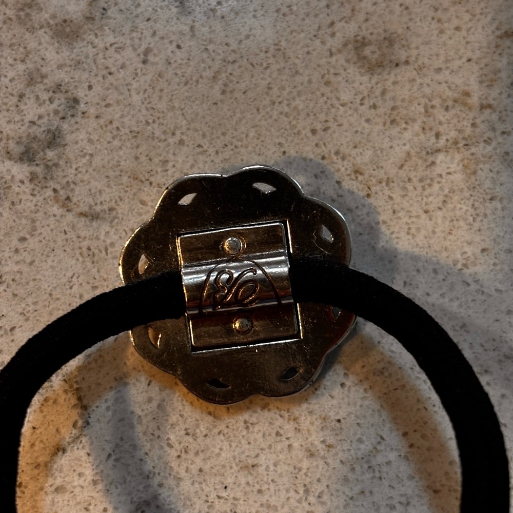Brighton  Hair Tie with Silver Floral Accent - Picture 2 of 3